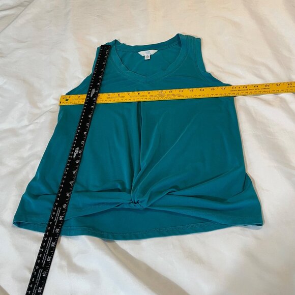 Time And Tru Womens Knot Front Tank Top S Teal Polyester Blend Sleeveless - Picture 6 of 8